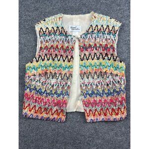 Vintage Hal Hardin Vest Women's 12 Multicolor Zig Zag Stripe Embroidered Button